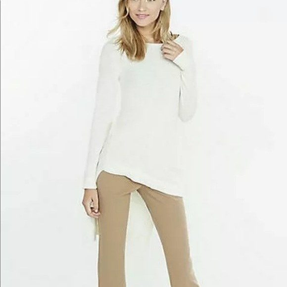 New Express Ivory Ribbed Asymmetrical Hi-Lo Hem Tunic Sweater S - Picture 1 of 7